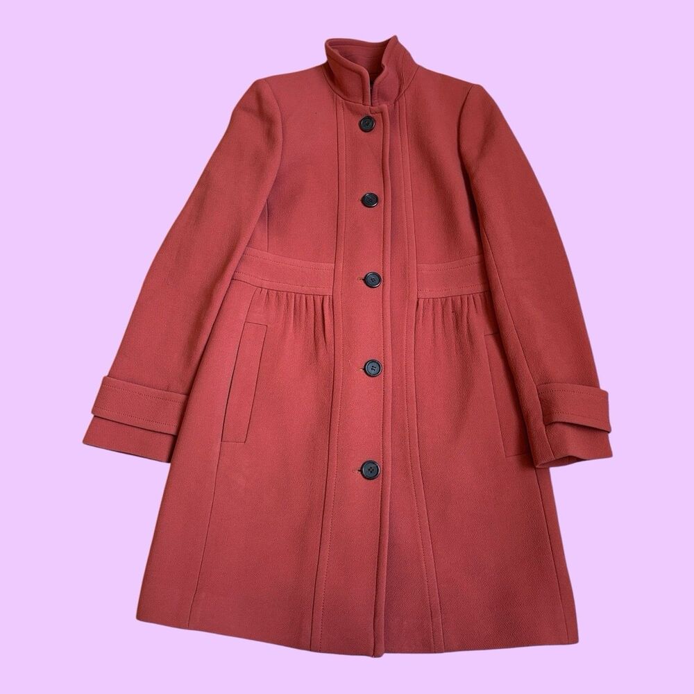 J Crew Peacoat Women 6 Burnt Orange Red Double-Cloth Wool Classic Outdoor Winter